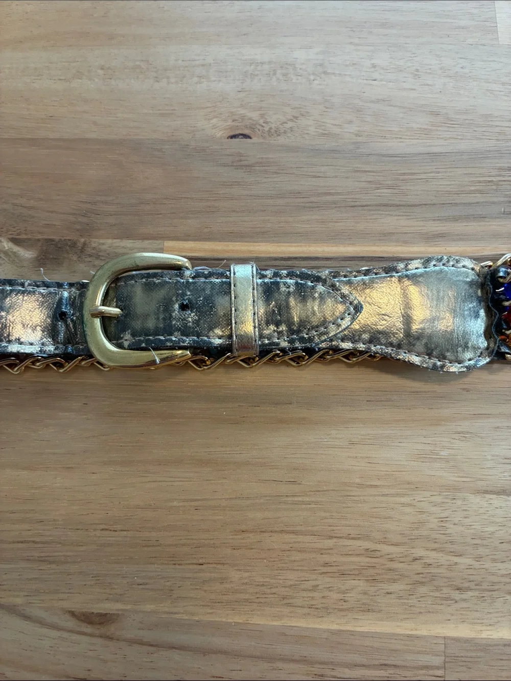 Y2K VTG Colorful Beaded Avant Garde chain Link Belt Metallic Leather Closure